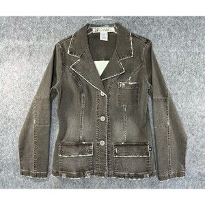 Z Cavaricci Size L Blazer Jacket Distressed Gray Denim Y2K Grunge